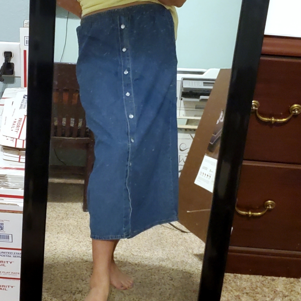 Vintage Denim Button Front Skirt, Size Large